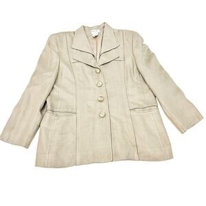 John Tagia Linen Blend Woven Button Down Blazer Shoulder Pads Size 16